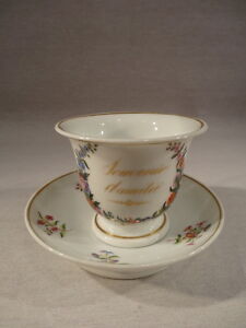 Antique Large Beautiful Cup Souvenir Friendship Porcelain Paris Flowers Gold Xix