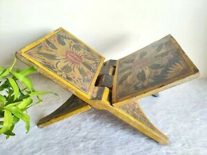 19c Vintage Lacquered Holy Book Keeping Folding Stand Wooden Collectibles W561