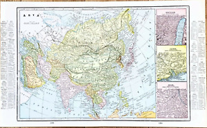 1898 Asia Map Original China India Japan Korea Persia Saudi Arabia Mongolia