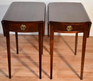 1940 Pair J B Van Sciver Co Regency Style Mahogany Inlaid Pembroke Side Tables