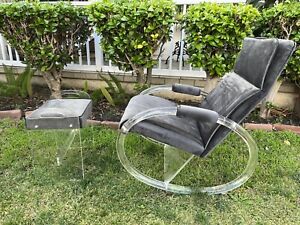 Charles Hollis Jones Mid Century Lucite Rocking Chair With Ottoman Free Table
