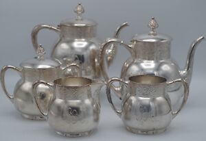 Victorian Pairpoint Silver Plated Holland Teapot Coffee Pot 5 Pcs Set