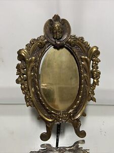 Vtg Brass Bronze Victorian French Design Table Vanity Picture Frame