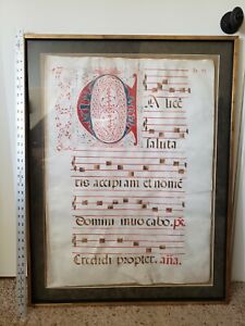 Circa 1600 S Framed Vellum Antiphonal Illuminated Manuscript