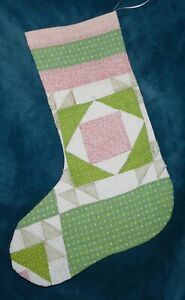 Lovely Green White Dbl Pink Antique Vintage Quilt Christmas Stocking 23 132
