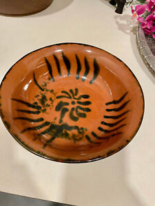 Antique Primitive Redware Bowl Slip Decorated Folk Pennsylvania