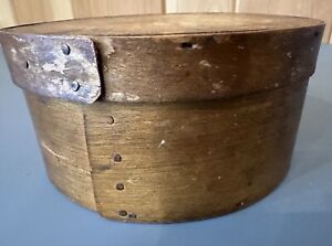 Antique Primitive 6 5 Round Shaker Wooden Pantry Cheese Spice Box Copper Nails