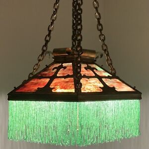 Vintage Lighting Restored Mission Style Stained Glass Chandelier Incredible 