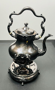 Vtg Tilting Kettle Teapot Silver Plate Meriden B Company With Footed Stand 2027