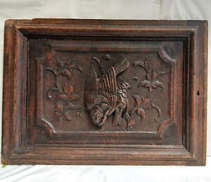 Antique French Country Carved Cabinet Sideboard Door Bird Fowl Hunting Motif