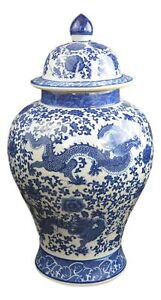 20 Classic Blue And White Porcelain Dragon Temple Ceramic Jar Vase China Mi 