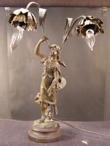 True 19th C Newel Post Lamp Bronze Sculpture Woman Statue Kossowski Figure Light