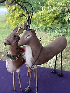 Vintage Bethany Lowe Reindeer Donner Elsa Rudolph S Primitive Doll Set 2 Sj3j5