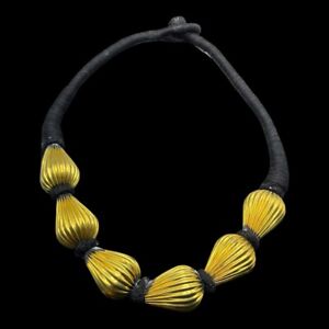Vintage Beautiful Tibetan Gold Gilded Big Brass Engraving Beads Necklace