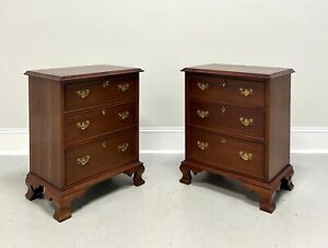 Craftique Solid Mahogany Chippendale Style Three Drawer Nightstands Pair