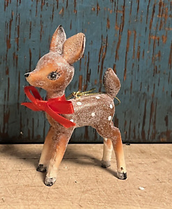 Retro Inspired Deer Reindeer Vintage Style Mica Snow Sparkly Christmas Ornament