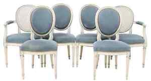 Chairs Dining 6 French Louis Xvi Style Painted Blue Velvet Nail Head Trim