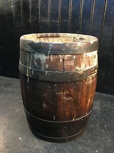 Antique Banded Wooden Keg Barrel Paint Bucket Whiskey Keg Nail Keg 12in