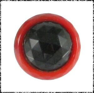 Vintage Red 2 Pc Faceted Glass Button W Box Shank Black Glass Center