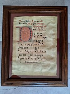 Rare Antiphonal Or Antiphonary Framed Medieval Page Nr 1 Choral Music