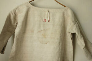 Antique Night Shirt Chemise Long Linen Undergarment Mh Monogram Gray Striated