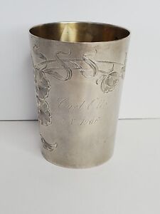 Continental 800 Silver Art Nouveau Engraved Cup Circa 1910