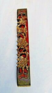 Antique 19c Chinese Wood Lacquered Carved Gilt Panel W Blossoming Flowers 2