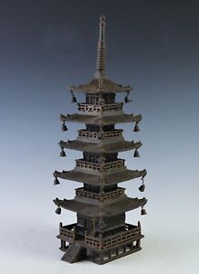 Japanese Old Vintage Iron Figure Five Story Pagoda Tushima Showa