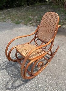 Thonet Signed Bentwood Rocking Chair Beechwood Caning Model 10 C1940