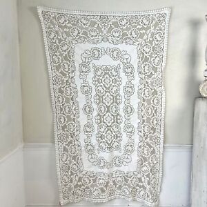 Vintage French Machine Lace Panel Tablecloth Curtain Decorative Textile White B