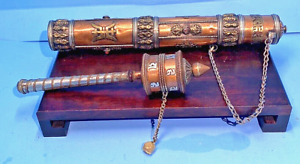 Antique Tibetan Buddhist Brass Copper Prayer Scroll Holder Prayer Wheel