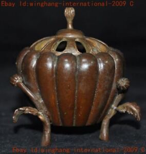Old China Chinese Bronze Pumpkin Statue Incense Burner Censer