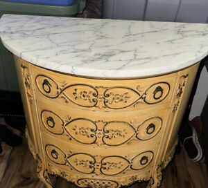 French Style Shabby Chic Carved 3 Drawers Marble Top Commode Small Dresser