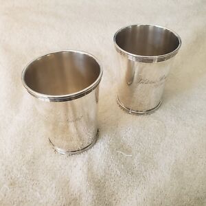 International Sterling Silver Pair Banded Mint Julep Cups P699 Engraved