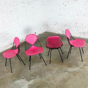 4 Dkx 2 Wire Bikini Shell Chairs W X Bases Hot Pink Bikinis By Eames For Herm