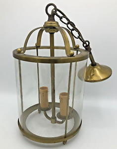 Vintage French Light Lantern Mid 1900 S Brass Glass Lamp Ceiling