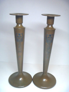 Pair Silver Crest Sterling Decorated Bronze Candle Holders 9 7 8 
