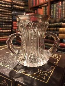Antique Sterling Silver Collar Cut Glass Three Handled Loving Cup Abp