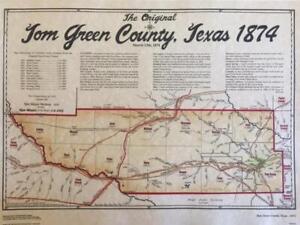 The Original Tom Green County Texas 1874 Historical Map Goodnight Cattle Trail