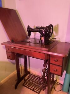 Antique Singer Treadle Electric Sewing Machine In Cabinet Vintage Early 1900s