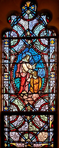Antique Gothic Church Stained Glass Window 24 X65 Jesus Heals The Blind Man