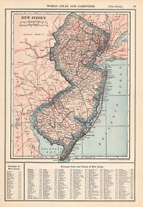 1921 Antique New Jersey State Map Atlas Map Of New Jersey Wall Decor 1610