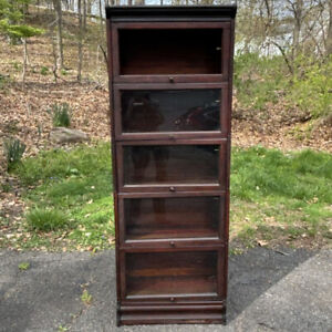 Antique Lundstrum Mahogany 5 Section Stacking Bookcase 3 4 Size 25in Wide