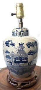 Antique Chinese Ginger Jar Table Lamp Canton Blue White