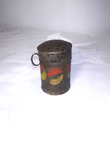 Early Antique Tole Painted Tin Spice Shaker Rolled Edges 2 5 8 Tall 1 1 2 Dia