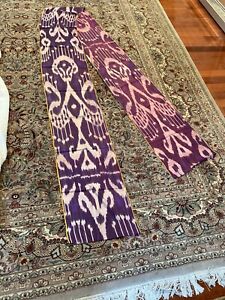 Antique Uzbek Bukhara Silk Ikat Adras Panel 178 X 15 Shawl Natural Dyes