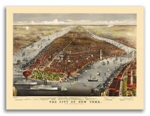 1876 New York City New York Vintage Old Panoramic Ny City Map 18x24