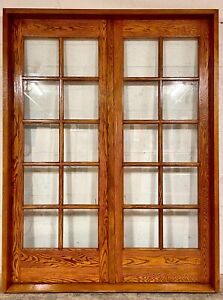 Vintage Solid Oak French Doors Clear Safety Glass