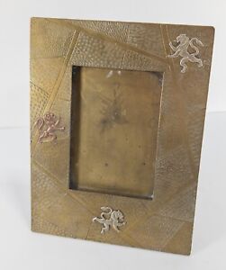 Antique Mixed Metal Bronze Silver Copper Three Lion Picture Frame