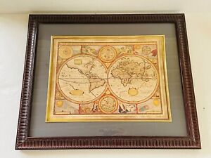 A New And Accurat Map Of The World 1651 Framed Reproduction 19 X 23 